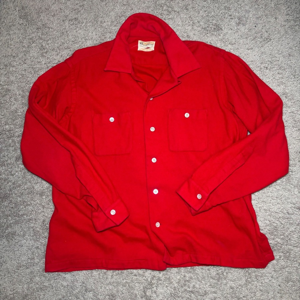 Vintage Wilson Brothers Skipper Red Wool Blend Camp Collar Shirt Mens Large USA
